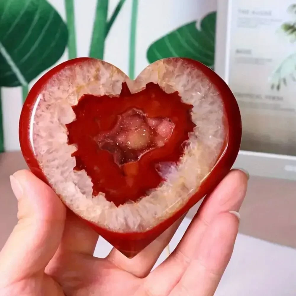 1 Natural Carnelian Crystal Heart Red Agate Geode Cluster Spiritual Meditation